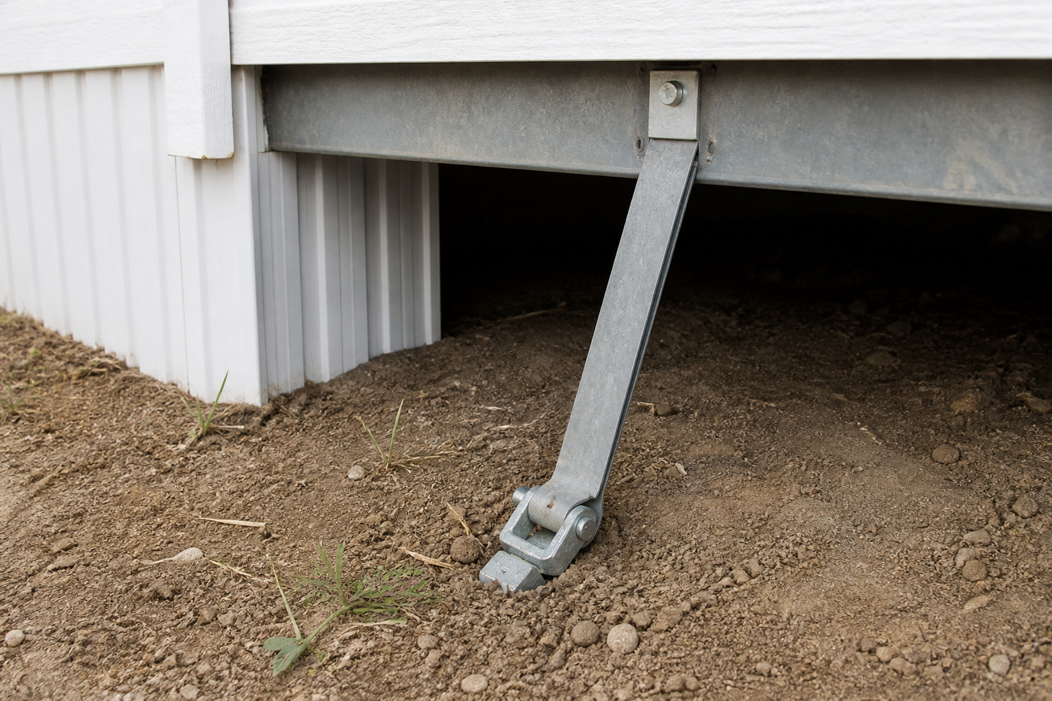 Manufactured home tie-down strap and anchoring hardware